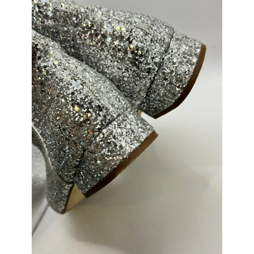 J.Crew Girls Silver Glitter Ankle Boots CE035 Side Zip Sparkle Booties Size 5